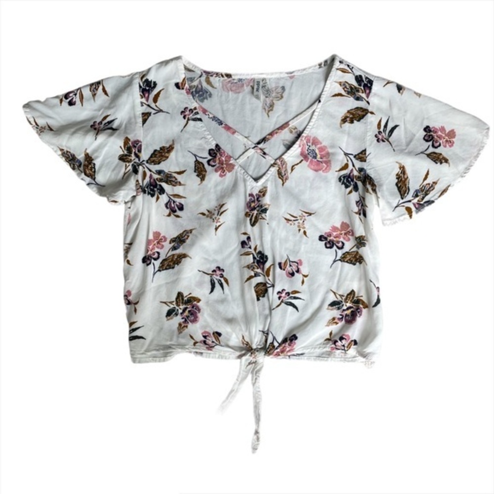 Mudd White Floral Garden V-neck Crop Top cottage coquette Sz XS